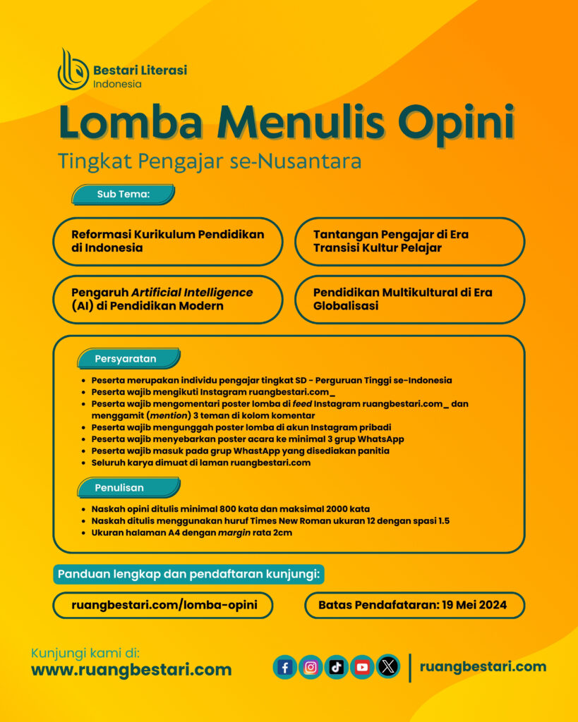 Lomba Menulis Opini Tingkat Pengajar Se-Nusantara - Ruangbestari.com