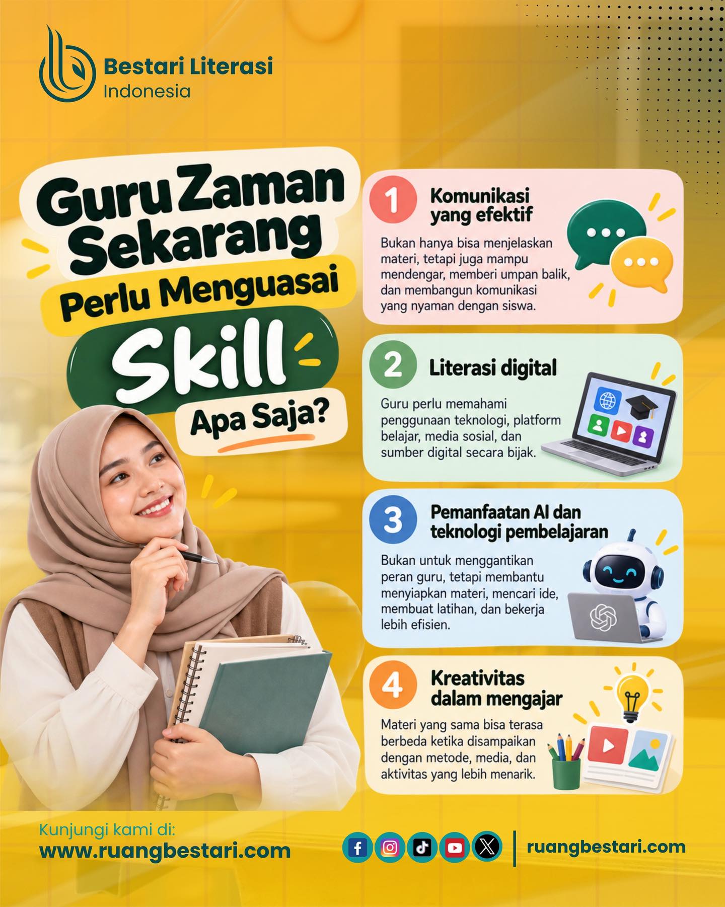 Guru zaman sekarang tidak cukup hanya menguasai materi. 👩‍🏫✨ Komunikasi, literasi digital,…